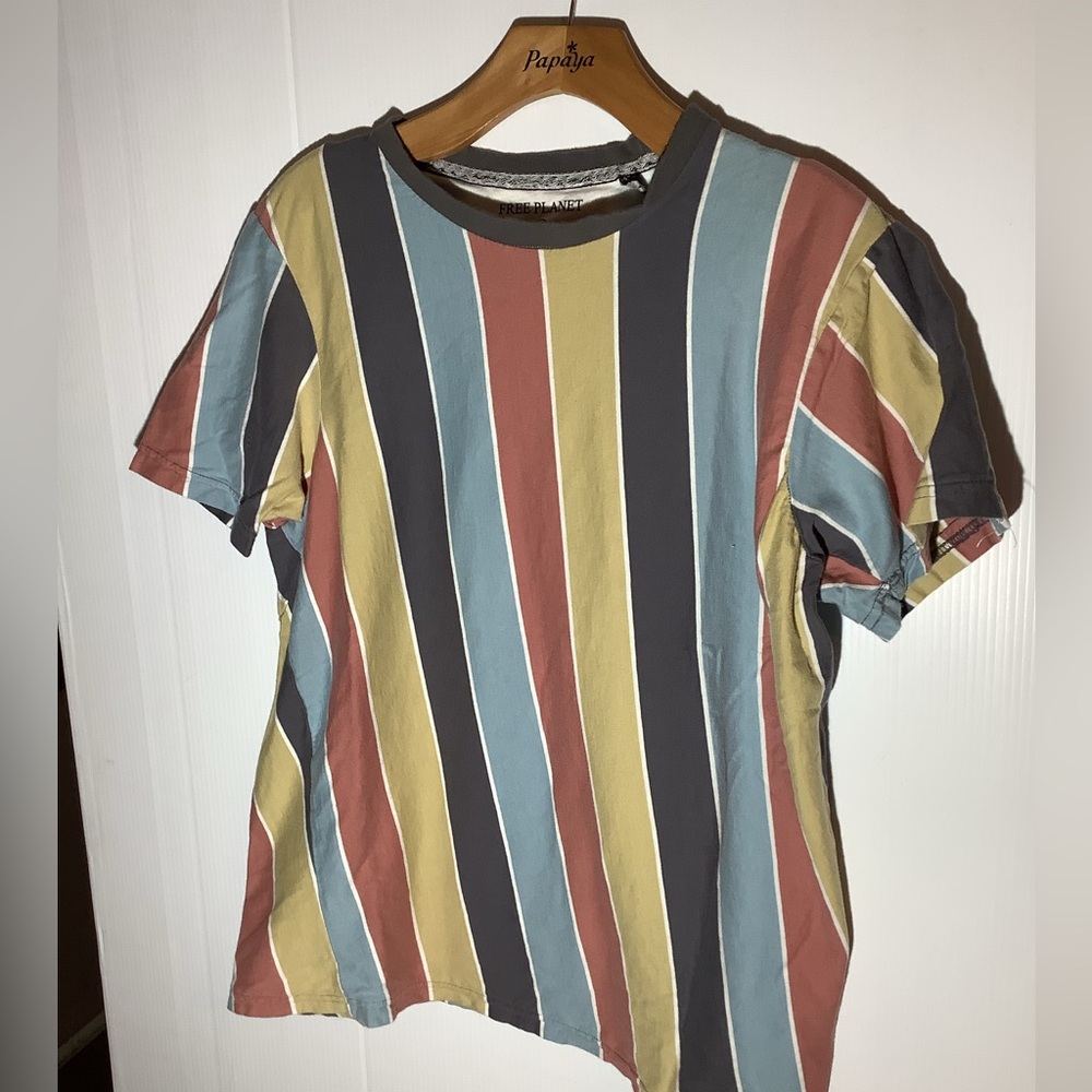 Free Planet Striped T-Shirt | 100% Cotton | Size L